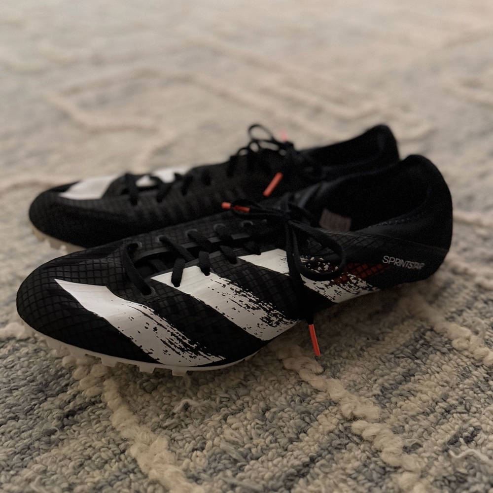 adidas Men’s Black & White Sprintstar Athletic Shoes with Red Accents